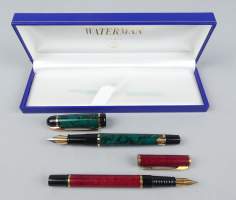 Collection : Stylo plume WATERMAN (2) modèle Philéas marbré vert et modèle Lauréat marbré rouge foncé