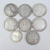 Collection : pièces de monnaie : 8 pièces en argent