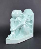Céramique: Faïence verte Boch Kéramis -Dame assise- signé ANGELO pour HECK Angel