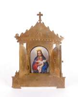 Tableau HS Porcelaine -vierge à l'enfant- H:5,5x4cm enchâssé dans une cadre form