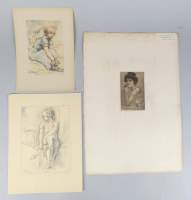 Estampe:(3pcs) Lithographie couleur (2) -Hiercheuse- daté signé dans la planche