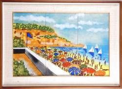 Tableau: Carreaux de céramique (6) -Plage méditéranéene- signé SAURO P. (20eS) 4