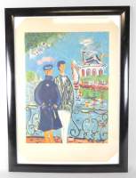 Estampe: Lithographie couleur -Couple au bord de l'eau- N° 44/275 signé PICOT J-