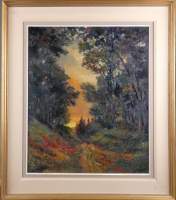 Tableau HST -Paysage- signé DENEL Lou 60x50cm cadre doré