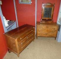 Meuble:(3pcs) 2 commodes en acajou 19e S 3 tiroirs + 1 Psyché EMPIRE 19eS (acc,