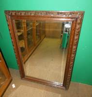 Meuble: miroir biseauté en chêne sculpté milieu 19eS 111x80cm