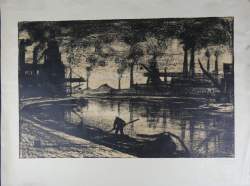 Estampe: Lithographie -Paysage industriel animé- N° 45/300 signé PAULUS Pierre
