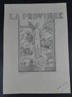 Tableau: Dessins recto/verso -étude pour 1ere page journal la province- signé LE