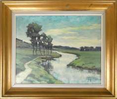 Tableau HST -Le miroir aux peupliers- signé MEHAIGNOUL Louis (20eS) 40x50cm cadr