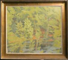 Tableau HST -Sous bois avec étang- signé ELSENEUR 60x70 cadre doré
