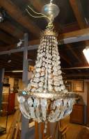 Lustre sac à perles en bronze doré 5 lampes avec perles de cristal taillé (mq) H