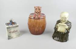 Céramique: Pot à tabac en faïence(3): Nimy Lecteur de journal H23 + Hasselt Chie