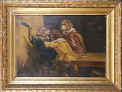 Tableau HST (1 pt trou) -Singes joueurs de cartes- signé SCHOUTEN Henry