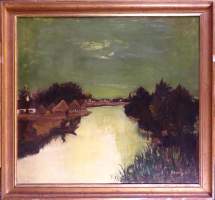 Tableau HST -Pêcheur au bord de la Lys- signé CLAEYS Albert Tableau HST -Pêcheur au bord de la Lys- signé CLAEYS Albert