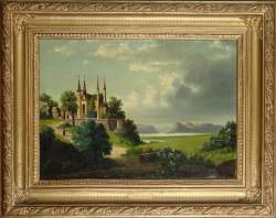 Paire de tableaux HST -Paysages montagneux animés- signé J.V. PORTEN (école alle Paire de tableaux HST -Paysages montagneux animés- signé J.V. PORTEN (école alle