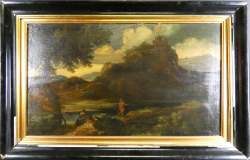 Tableau HST -Paysage a/scène religieuse- école flamande du XVIeS 36x62 cadre noi