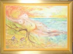 Tableau pastel -La femme soleil- signé ANTOINE A-Anne-Marie