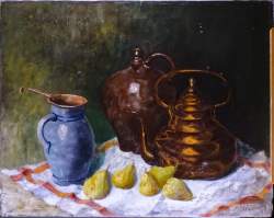 Tableau: (2) HST-Nature morte aux poires- 1943 signé CANONE E. (XXèS) 71x87,5 et