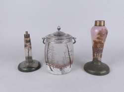 Verrerie : attribué à LEGRAS dont 1 signé (3pcs) : 1 seau à glaçons H : 20cm + 2 pieds de lampe