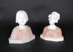 Sculpture : 2 bustes en albâtre - jeune femme - et - jeune fille - signé VAN VAERENBERGH Gustave