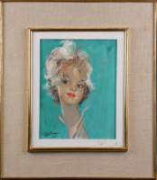 Tableau : HSP isorel - portrait de jeune femme - signé DOMERGUE Jean Gabriel