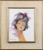 Tableau : HSP isorel - portrait de jeune femme - signé DOMERGUE Jean Gabriel