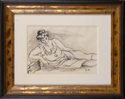 Tableau Lavis/papier - femme allongée - monogramé VD et signé au dos attribution possible à VAN DONGEN Kees