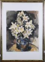 Tableau : technique mixte gouache/aquarelle - Nature morte aux fleurs - signé CARION Marius