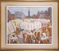 Tableau HST (1 trace frottement/usure) - Remise de médailles aux Gilles - signé LIENAUX Fernand