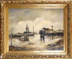 Tableau HSP - Village en hiver - signé HELINCK Gustave