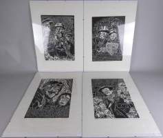 Estampe : Xylogravures (4pcs) - En Sol Mineur (1 , 2 , 3 et 4) - daté 2009 n° 1/20 signé LENOIR Thierry