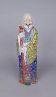 Asiatique : Personnage en porcelaine de Chine aux émaux - Dieu de la longévité Shou - marque Zhu Mao Ji Zao 1re moitié 20eS