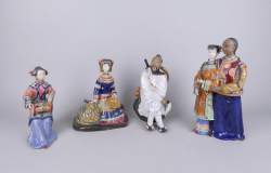 Asiatique : 4 figurines de Shiwan Mudman en faïence CHINE 20eS