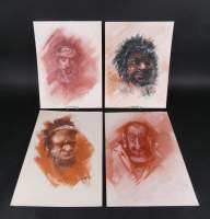 Tableau dessins sanguine/pastel (4pcs) - Portrait d'homme - signé GAUQUIE Charles