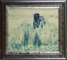 Tableau technique mixte sur panneau -Conseiller des Récits- daté 1976 signé HUSS