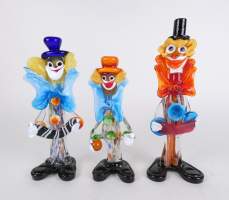 Verrerie: Clowns en verre multicouche MURANO (3pcs) H: 26, 30 et 33cm