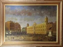 Tableau HST -Plaza- signé RIZZI fin 20eS 102x152,5cm cadre de style doré