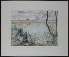 Tableau: Aquarelle -Saint Mathurin s/Loire- 1980 signé ROUGE Paul