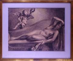 Tableau: Fusain -Danaé- signé WANTE Paul