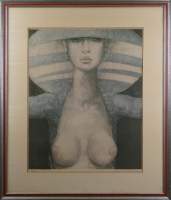 Estampe : Lithographie couleur - l'Ange bleu - Epreuve d'artiste signé VAN TUERENHOUT Jef