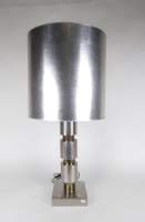 Luminaire Vintage : Lampe à poser en métal argenté et doré (usure d'usage) dans le goût de Willy RIZZO (modulable)