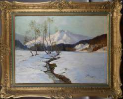 Tableau HST (rest) - Paysage hivernal de montagne - signé (lacunes)