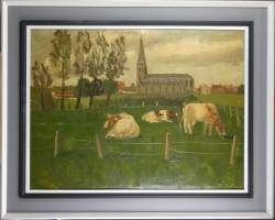 Tableau HST - Vaches au pré - daté 1951? Signé VAN MEIRVENNE Alfons