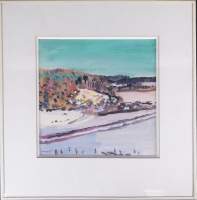 Tableau : aquarelle - Paysage de neige autour d'Hatrival - signé HOWET Marie