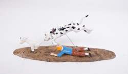 BD : HERGE , création Moulinsart - Danois poursuit Tintin - N° 832/1500 en plomb (fixation support Danois à revoir) circa 2002