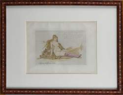 Estampe : Gravure/aquarelle - La femme à la fourrure assise - monogrammé FR dans la planche ROPS Félicien