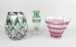 Verrerie : 3 vases en cristal taillé bicolore Val Saint Lambert H+grand : 21cm