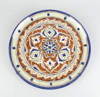 Céramique : Plat en faïence décor iznik signé au dos Henri Camier ? Golf Juan Diam : 40cm