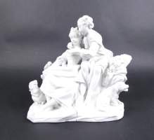 Céramique : Groupe en biscuit (accidents) - scène galante - 19eS