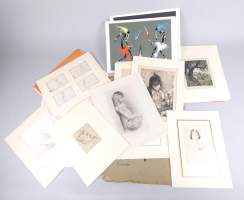 Estampe : Important lot de gravures et dessins de différents artistes dont : Regnart V. , Jacobs G. , Libiez C. , Léonard H. , Solvay L. , Weilfier , Gailliard...